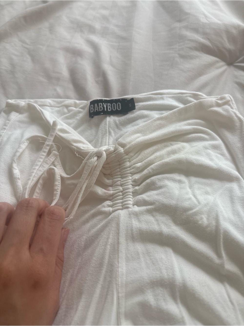 White Ruched Drawstring Wide-Leg Lounge Pants - Picture 3 of 4